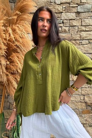 Annie Cushion Cotton Laurie Blouse Olive